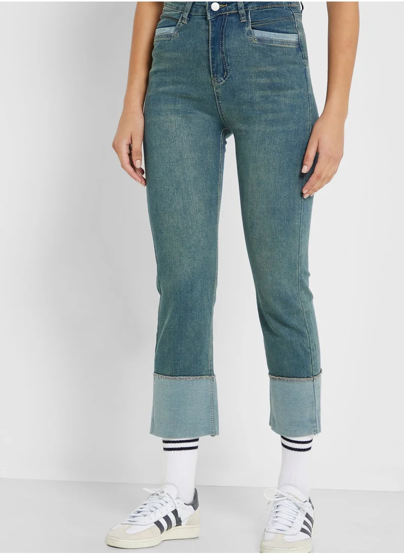 Ginger Contrast Hem Detail Mom Fit Jeans