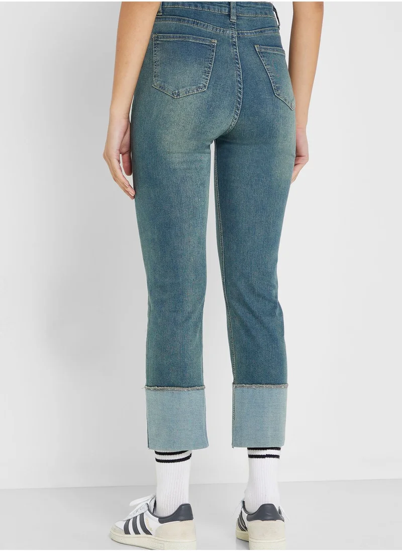 Ginger Contrast Hem Detail Mom Fit Jeans