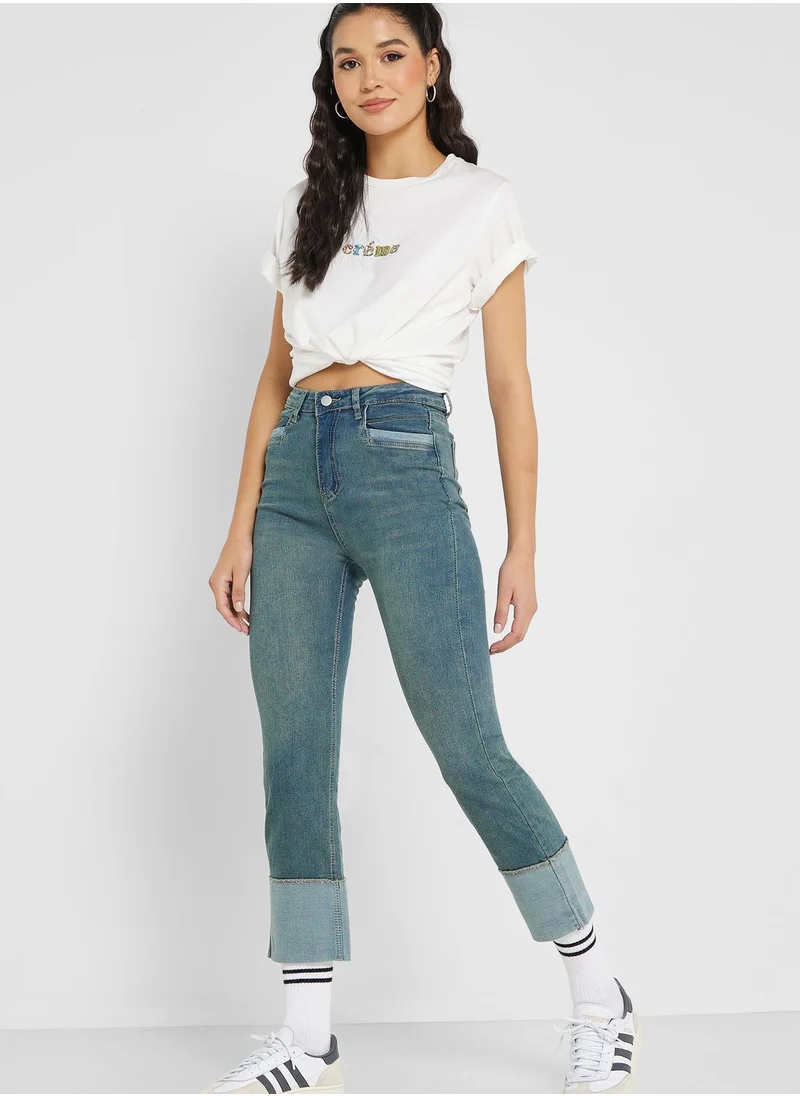Ginger Contrast Hem Detail Mom Fit Jeans