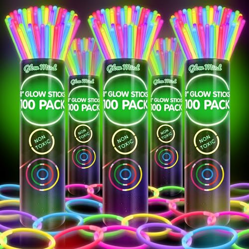Glow Mind 500 Ultra Bright Glow Sticks Bulk - Halloween Glow in the Dark Party Supplies Pack - 8" Glowsticks Party Favors with Bracelets and Necklaces - Image 1