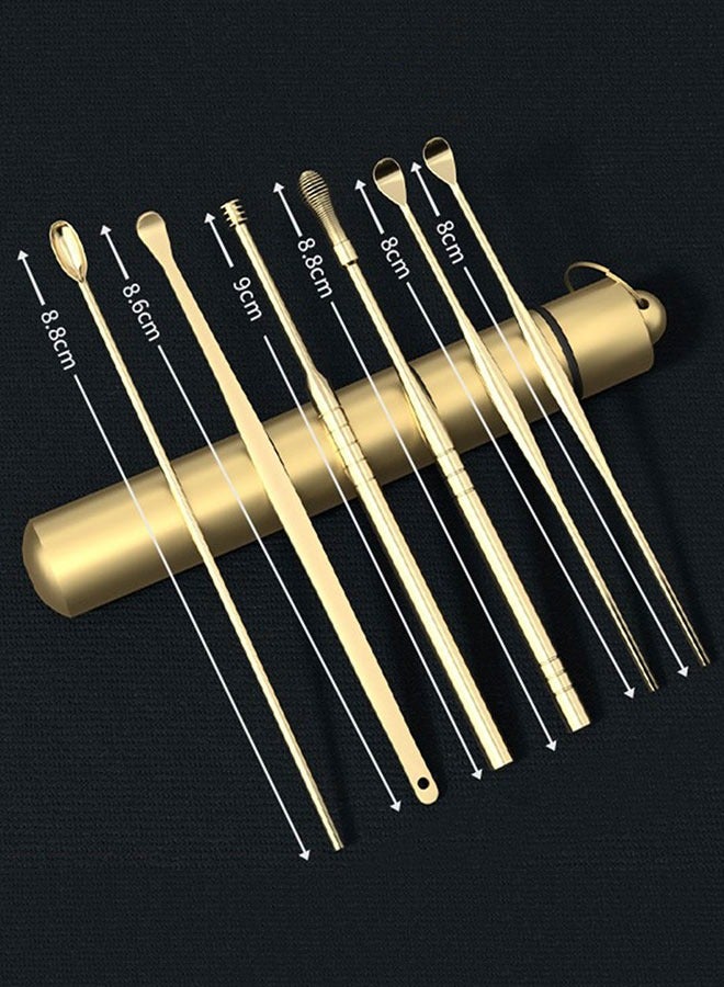 Generic Ear Cleaner kit Earwax Removal Set 6Pcs Stainless Steel Ear wax Removal Tool set Reusable Ear Pick Tools Set with Storage Box(Gold)  - Image 2