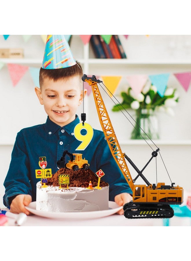 RAYNAG 16 Pieces Construction Cake Topper Construction Birthday Party Supplies Vehicles Cake Decorations Construction Party Decorations with Large Crane, Traffic Road Sign, Excavator for Kids Boys - Image 2
