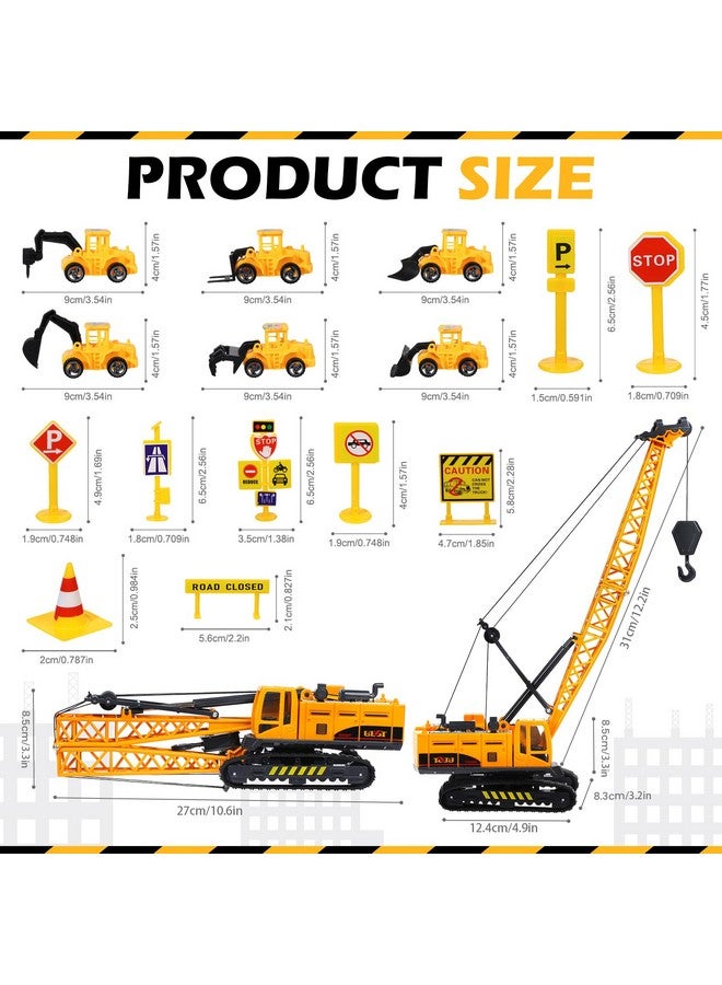 RAYNAG 16 Pieces Construction Cake Topper Construction Birthday Party Supplies Vehicles Cake Decorations Construction Party Decorations with Large Crane, Traffic Road Sign, Excavator for Kids Boys - Image 3
