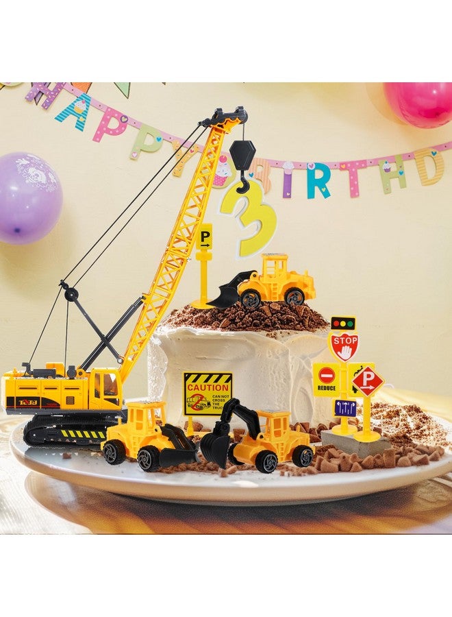 RAYNAG 16 Pieces Construction Cake Topper Construction Birthday Party Supplies Vehicles Cake Decorations Construction Party Decorations with Large Crane, Traffic Road Sign, Excavator for Kids Boys - Image 5