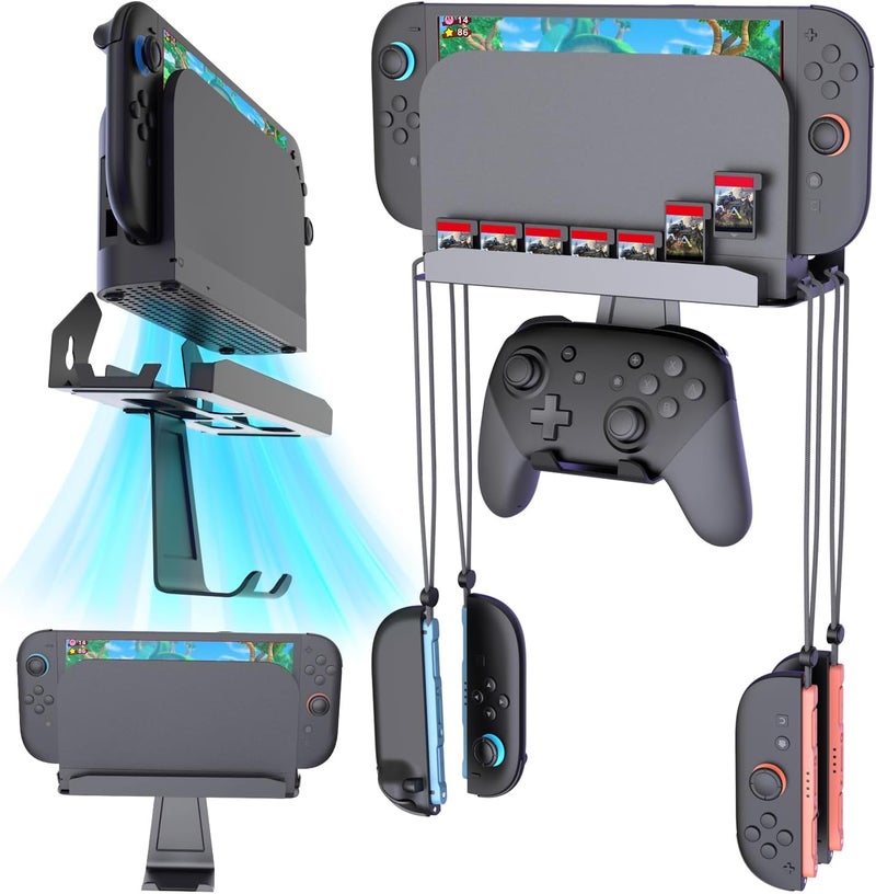 زوني حامل حائط معدني من لجهاز Nintendo Switch 2 لعام 2025، طقم قاعدة رف منظم لـ Switch 2 خلف التلفاز، إكسسوارات Switch 2 مع 7 فتحات للبطاقات و4 حاملات لـ Joy-Con، متوافق مع Switch 2/OLED/Switch - Image 1