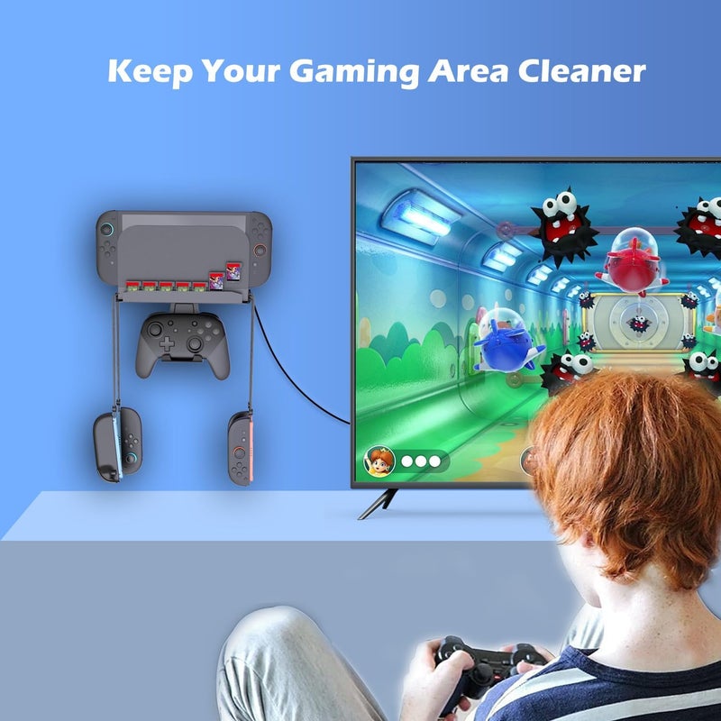 زوني حامل حائط معدني من لجهاز Nintendo Switch 2 لعام 2025، طقم قاعدة رف منظم لـ Switch 2 خلف التلفاز، إكسسوارات Switch 2 مع 7 فتحات للبطاقات و4 حاملات لـ Joy-Con، متوافق مع Switch 2/OLED/Switch - Image 5