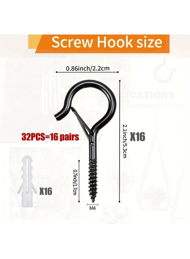 32 قطعة من خطاطيف السقف السوداء المقاومة للصدأ مع مزلاج أمان للإضاءة الخارجية وحوامل النباتات - Image 1