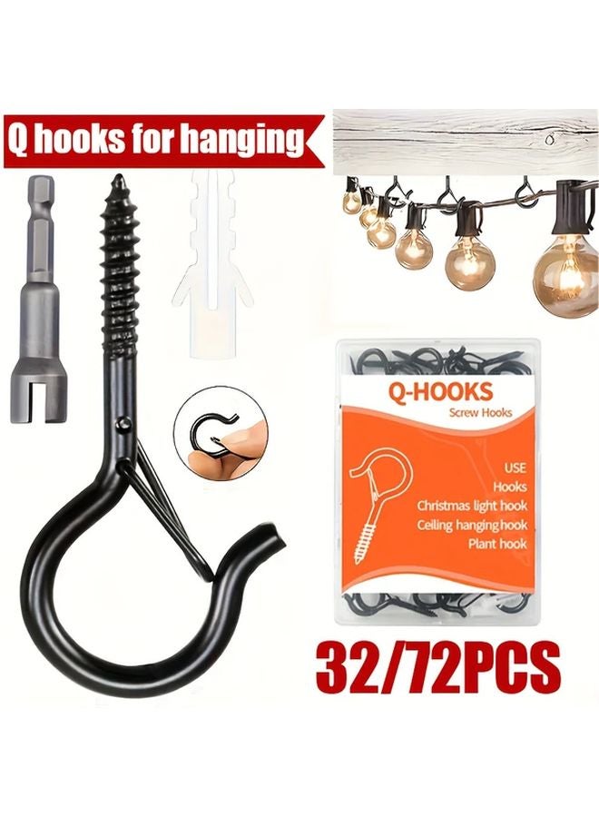 32 قطعة من خطاطيف السقف السوداء المقاومة للصدأ مع مزلاج أمان للإضاءة الخارجية وحوامل النباتات - Image 2