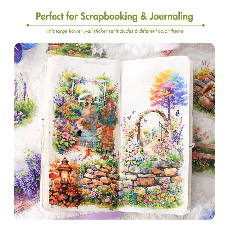 OKUPAN 3.4" Large Flower Stickers for Scrapbooking â€“ 60PCS Waterproof Wall &Floral Stickers for Journaling, Junk Journal Supplies, Card Making, DIY Crafts & Bullet Journal Planner - Image 2