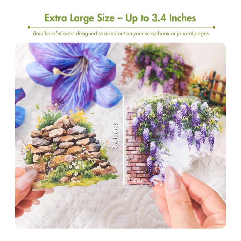 OKUPAN 3.4" Large Flower Stickers for Scrapbooking â€“ 60PCS Waterproof Wall &Floral Stickers for Journaling, Junk Journal Supplies, Card Making, DIY Crafts & Bullet Journal Planner - Image 4