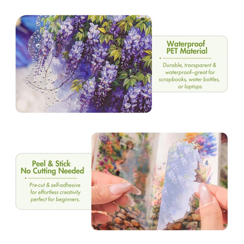 OKUPAN 3.4" Large Flower Stickers for Scrapbooking â€“ 60PCS Waterproof Wall &Floral Stickers for Journaling, Junk Journal Supplies, Card Making, DIY Crafts & Bullet Journal Planner - Image 3