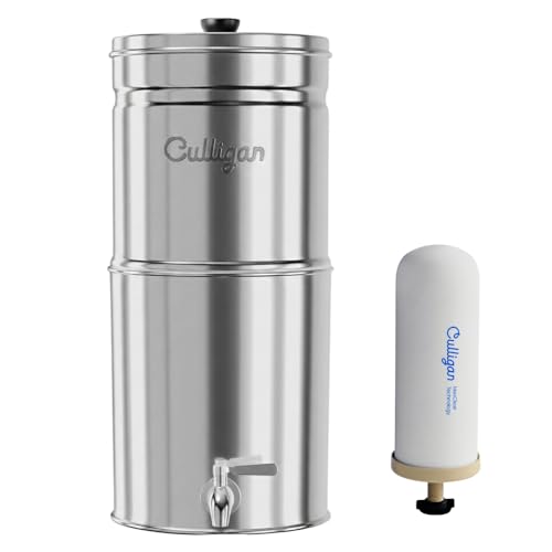 Culligan MaxClear 3 Gallon Gravity Water Filter System Polished StainlessSteel Countertop Water Filter NSFANSI Certified to Reduce Microplastics Lead Total PFAS with 1 Ceramic Filter - Image 1