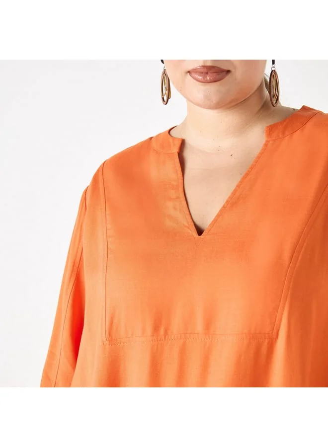 Ulla Popken Plus Size Ulla Popken Dress with Split Neck and 3/4 Sleeves