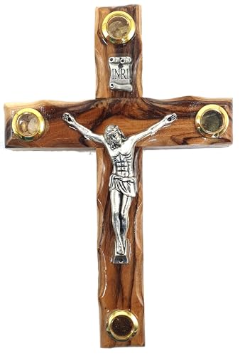 Zuluf 4.7" Olive Wood Catholic Cross with Metal Crucifix Hand Carved in Jerusalem Holy Land Christian Gift CRS087 - Image 4