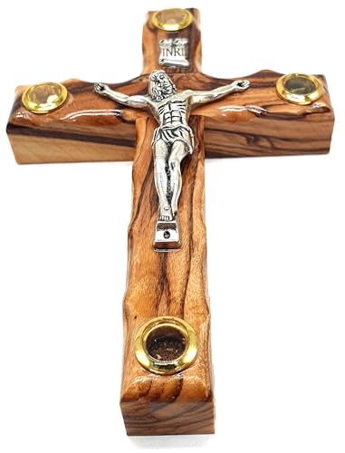 Zuluf 4.7" Olive Wood Catholic Cross with Metal Crucifix Hand Carved in Jerusalem Holy Land Christian Gift CRS087 - Image 5