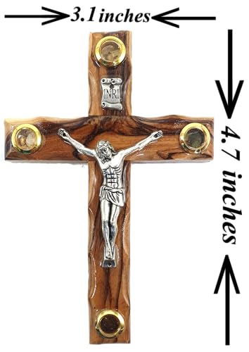 Zuluf 4.7" Olive Wood Catholic Cross with Metal Crucifix Hand Carved in Jerusalem Holy Land Christian Gift CRS087 - Image 2
