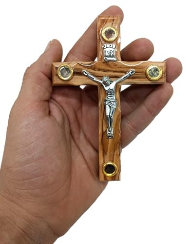 Zuluf 4.7" Olive Wood Catholic Cross with Metal Crucifix Hand Carved in Jerusalem Holy Land Christian Gift CRS087 - Image 3