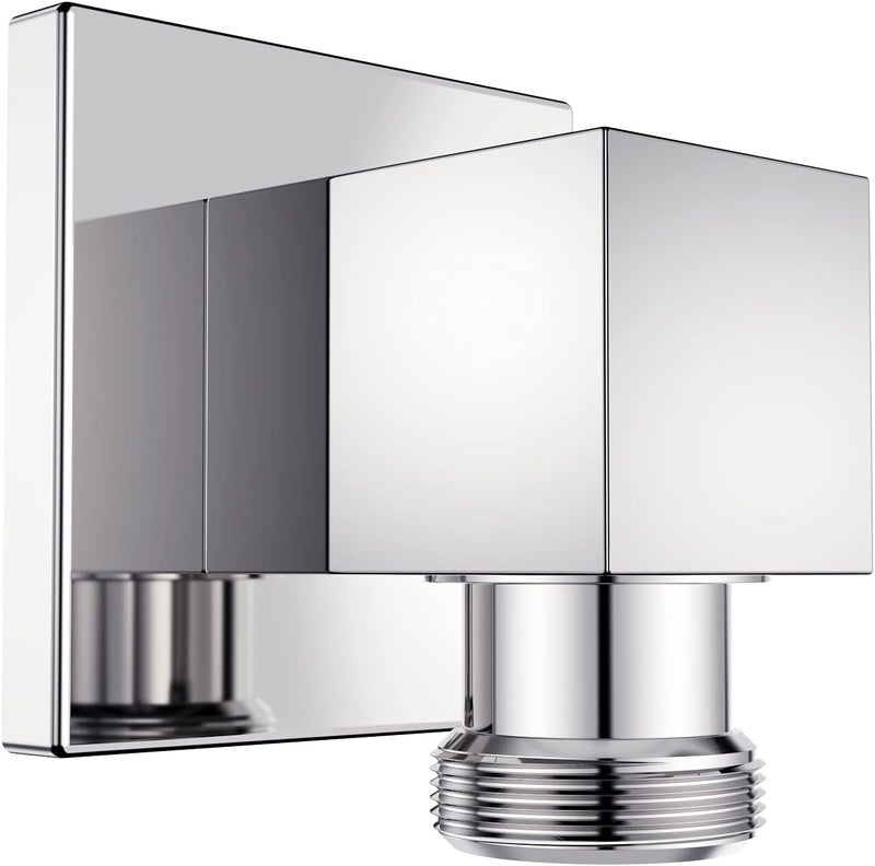 Lavatrum 100% Brass Wall Supply Elbow For Hand Shower, Solid Brass Square Wall Elbow With Check Valve (Square, Polished Chrome) - Image 1