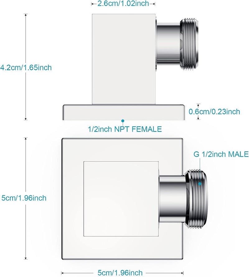 Lavatrum 100% Brass Wall Supply Elbow For Hand Shower, Solid Brass Square Wall Elbow With Check Valve (Square, Polished Chrome) - Image 4