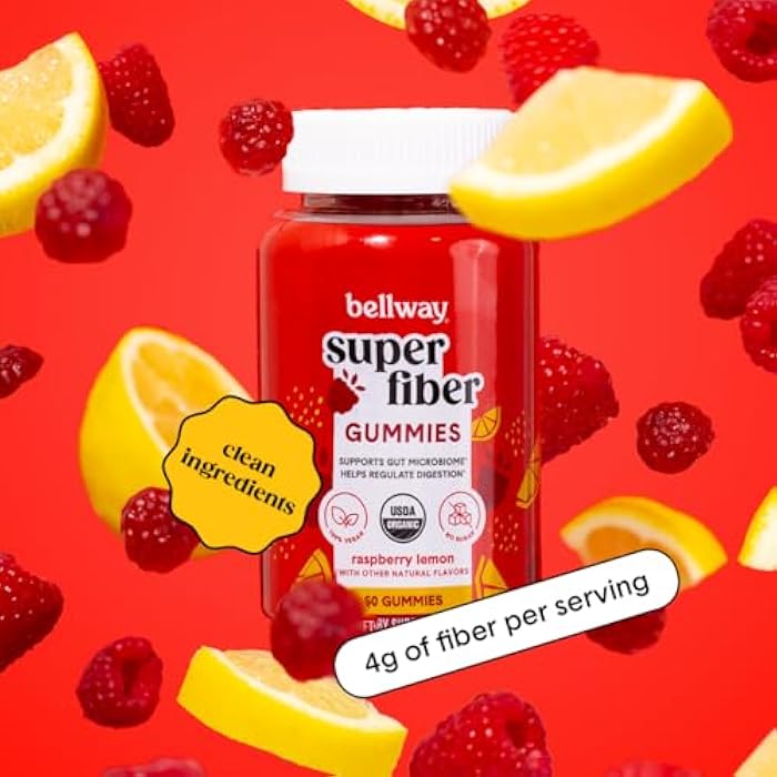 Bellway Super Fiber Gummies for Adults - Sugar Free Organic Fiber Supplement Gummies with 4g of Fiber per Serving - Prebiotic Chicory Root Fiber for Digestive Gut Health, Raspberry Lemon, 60 Count - Image 4
