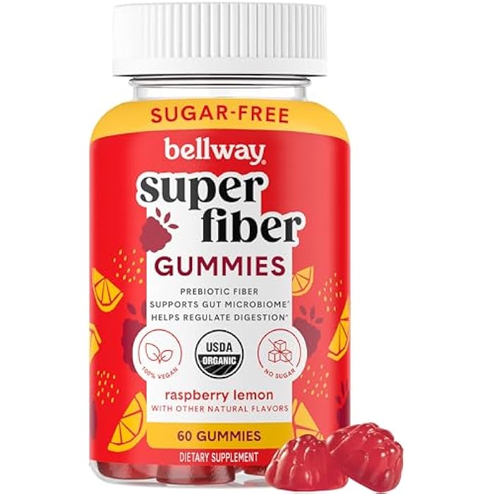 Bellway Super Fiber Gummies for Adults - Sugar Free Organic Fiber Supplement Gummies with 4g of Fiber per Serving - Prebiotic Chicory Root Fiber for Digestive Gut Health, Raspberry Lemon, 60 Count - Image 1
