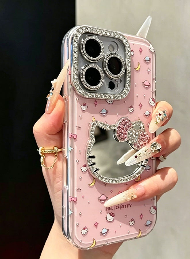 Hello Kitty iPhone 17 Pro Hello Kitty phone case, cute Hello Kitty pattern protective cover, with mirror, suitable for women and girls, anti-yellowing, scratch-resistant, ultra-thin, compatible with iPhone 17 Pro accessories (pink) - Image 4
