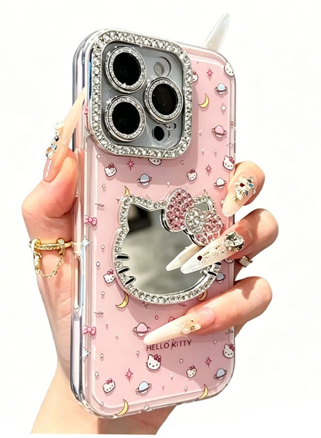 Hello Kitty iPhone 17 Pro Hello Kitty phone case, cute Hello Kitty pattern protective cover, with mirror, suitable for women and girls, anti-yellowing, scratch-resistant, ultra-thin, compatible with iPhone 17 Pro accessories (pink) - Image 1