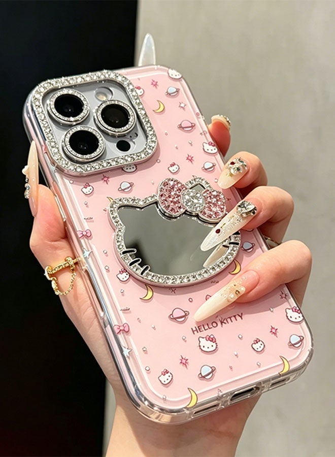 Hello Kitty iPhone 17 Pro Hello Kitty phone case, cute Hello Kitty pattern protective cover, with mirror, suitable for women and girls, anti-yellowing, scratch-resistant, ultra-thin, compatible with iPhone 17 Pro accessories (pink) - Image 2