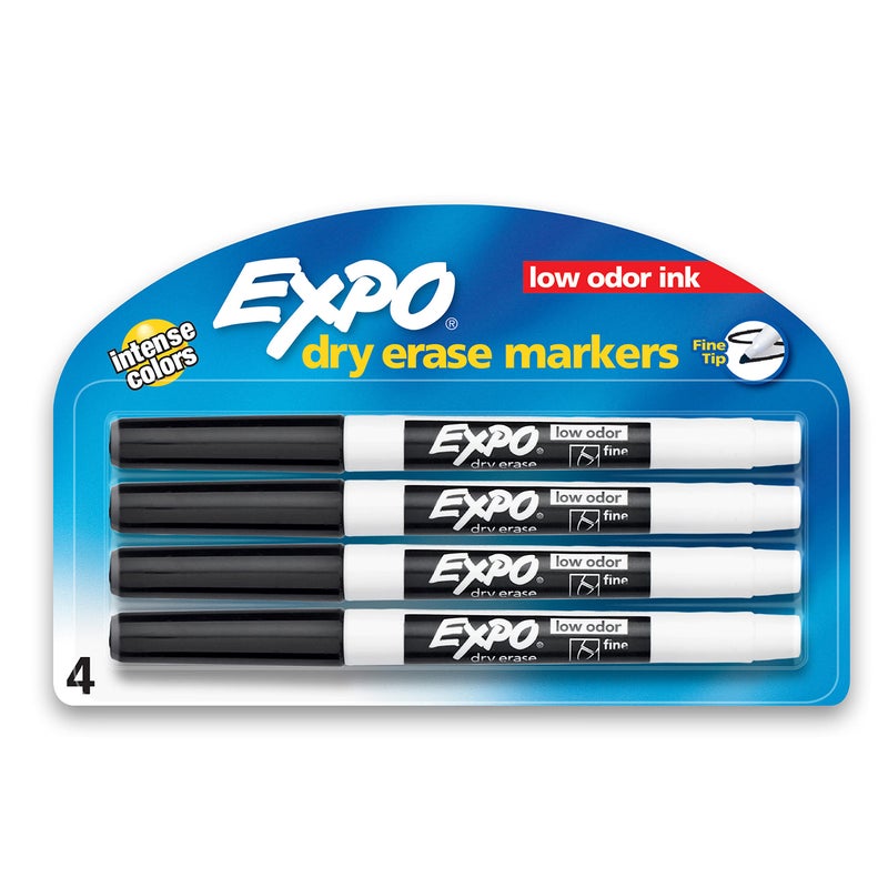 EXPO Low Odor Dry Erase Markers, Fine Tip, Black 4 Count - Image 1