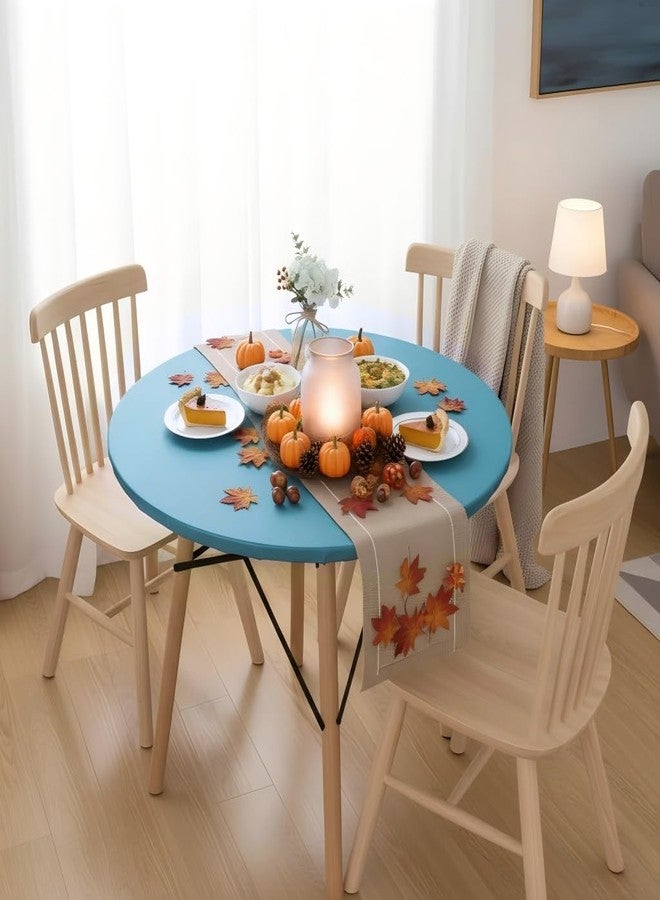 LUSHVIDA Round Waterproof Table Cover Elastic Vinyl Fitted Tablecloth Elastic Edged Plastic Table Cloth (Teal, Best for Up to 45"-56" Round) - Image 2