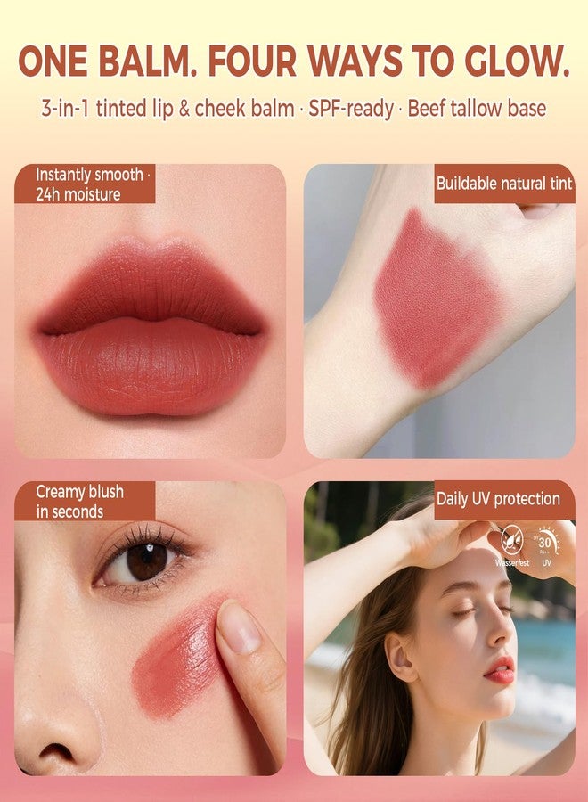 OUKEYA 3 In-1 Tallow Lip Balm | Beef Tallow & Beeswax for Dry Cracked Lips | SPF Lip Balm | Long-Lasting Natural Tinted Lipstick, Magnetic Metal Tube - Image 3
