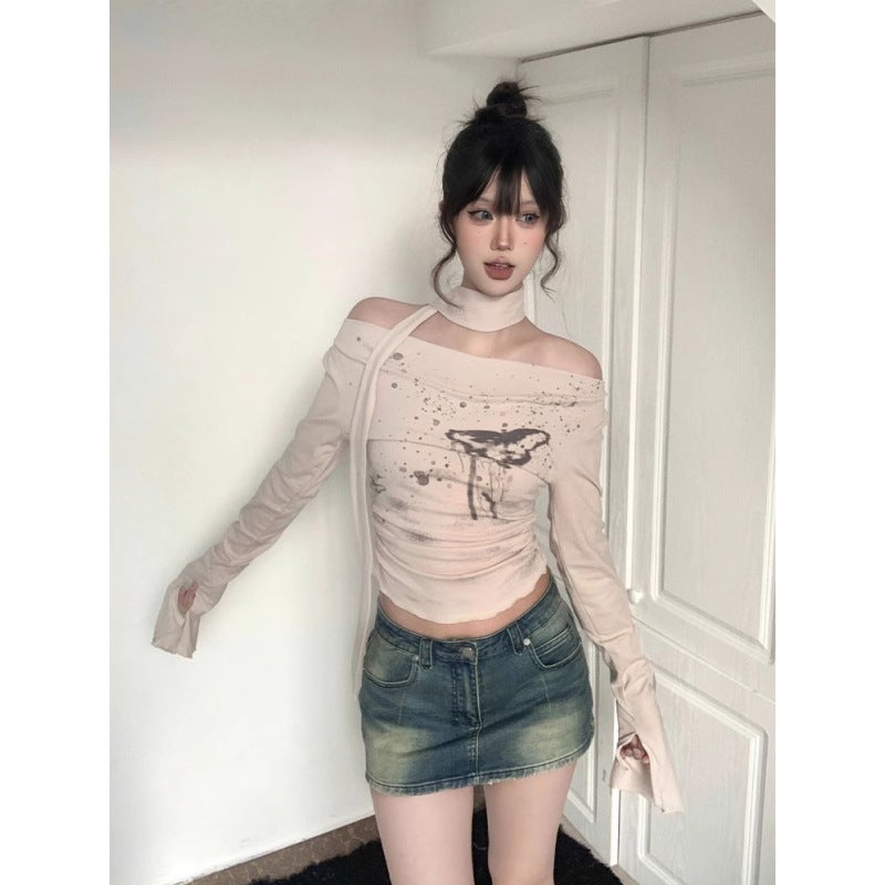 Z Maillard Shoulder Long-Sleeved T-Shirt Women'S Autumn New Pure Spice Girls Retro Ribbon Slim Short Top In - Image 3