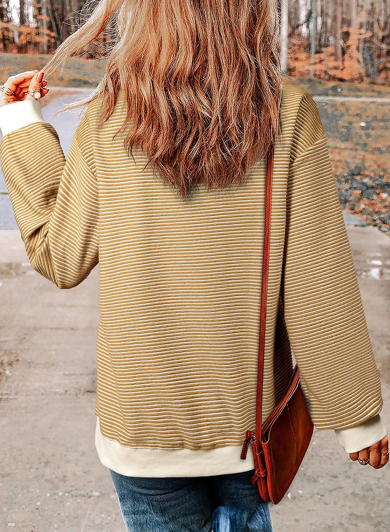 Shein SHEWIN Womens Sweatshirt Casual Long Sleeve Lightweight Fall Tops Crewneck Sweatshirts for Women Trendy Winter Clothes Light French Beige Medium - Image 2
