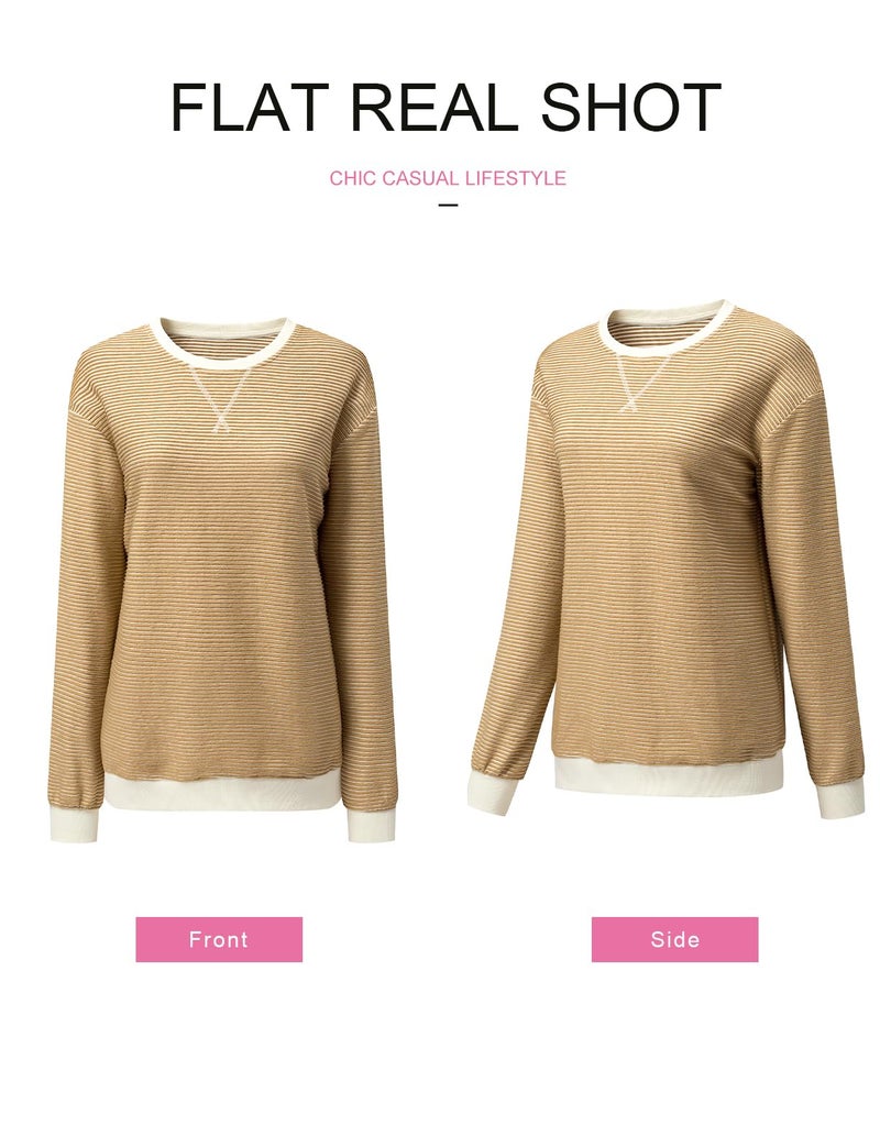 Shein SHEWIN Womens Sweatshirt Casual Long Sleeve Lightweight Fall Tops Crewneck Sweatshirts for Women Trendy Winter Clothes Light French Beige Medium - Image 4
