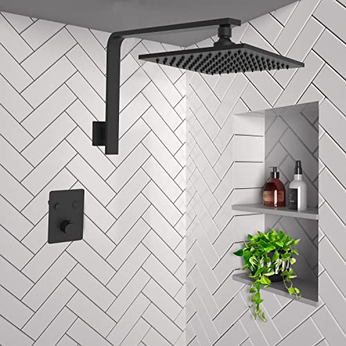 Aquaiaw High Rise Shower Arm and Flange, 10.5 inch, Solid Brass, Square, Matte Black, Gooseneck Raised Shower Head Arm W/Escutcheon, Both Soldered 1/2 NPT Tapered Threads, Wall Mount Shower Extension - Image 3