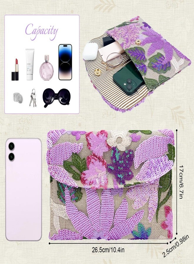 KOLODOGO Embroidered Sequin Wedding Clutch Purse for Women - Beaded Floral Envelope Evening Bag |Slim Party Handbag| Wedding, Prom (Purple) - Image 2