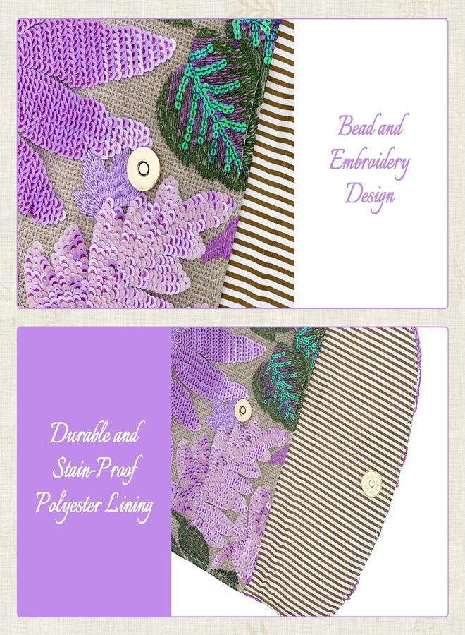 KOLODOGO Embroidered Sequin Wedding Clutch Purse for Women - Beaded Floral Envelope Evening Bag |Slim Party Handbag| Wedding, Prom (Purple) - Image 4