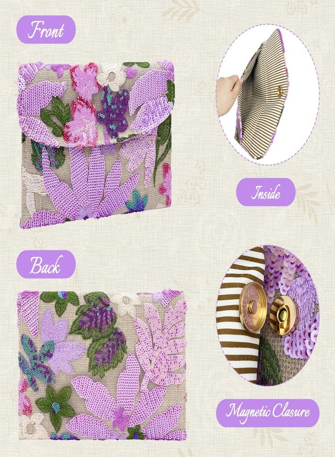 KOLODOGO Embroidered Sequin Wedding Clutch Purse for Women - Beaded Floral Envelope Evening Bag |Slim Party Handbag| Wedding, Prom (Purple) - Image 3