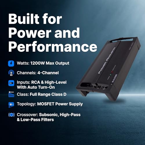 POWER ACOUSTIK مضخم صوت سيارة باور أكوستيك RZ4-1200D 4 قنوات فئة D – مضخم صوت سيارة مدمج مع معالج صوت رقمي – مضخم صوت سيارة كامل النطاق فئة D مع تشغيل تلقائي وطاقة MOSFET - Image 3