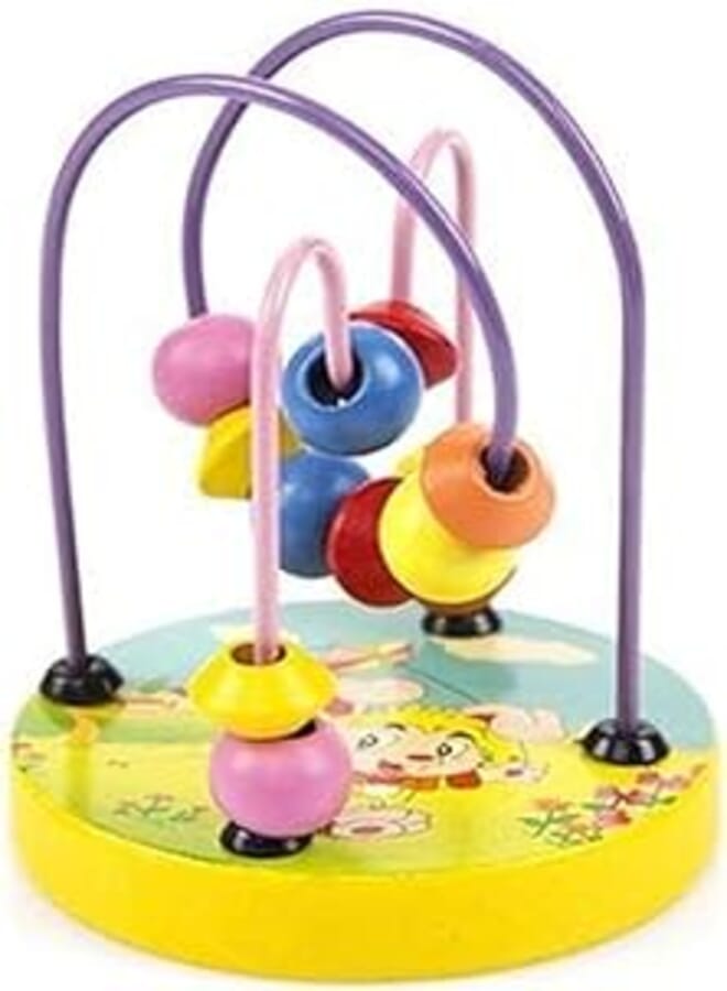 Bead Maze Activity Cube Wooden Toy for Babies, Toddlers - Small Wood Roller Coaster Sliding Beaded Balls On Sturdy Wire Framesco6070yuturoaa59966