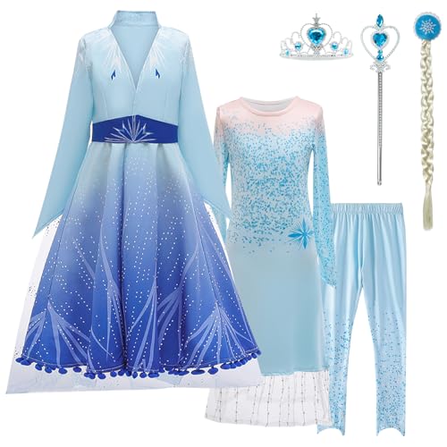 LZH Little Girls Dress Princess Fancy Halloween Costume Outfits Pants Long Sleeve Dress up+Accessories Blue - Image 1