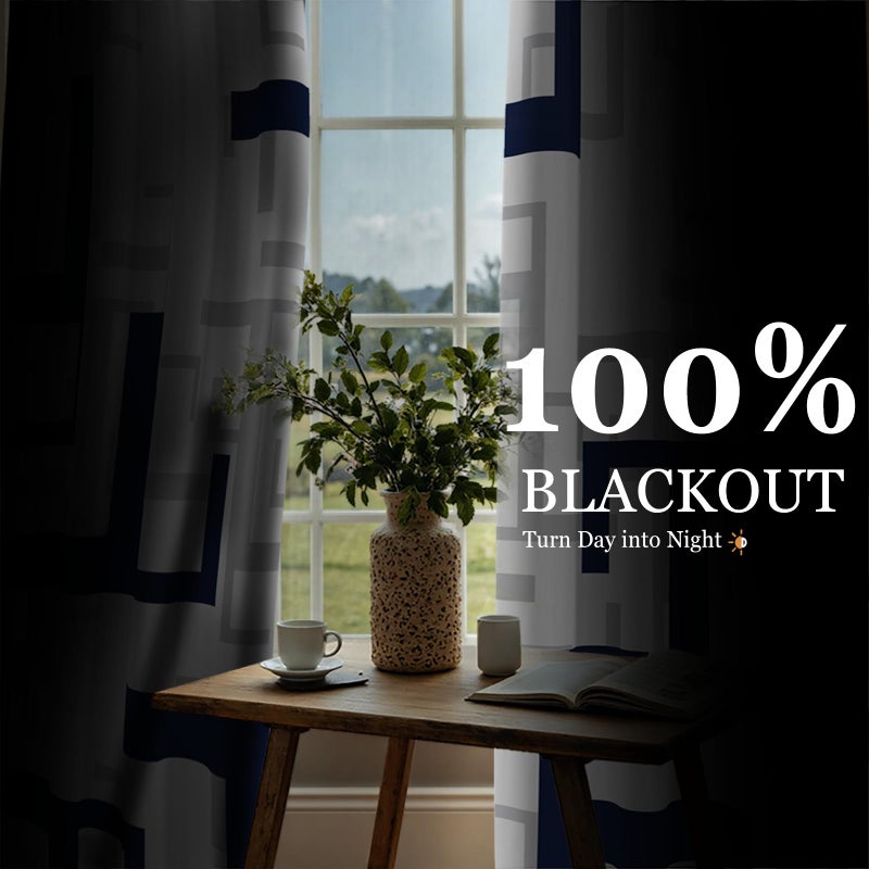 weesire Modern Blackout Curtains for Bedroom Living Room 2 Panels 100% Blackout Blue and White Pattern Curtains Abstract Curtains, 52x84 Inches - Image 4