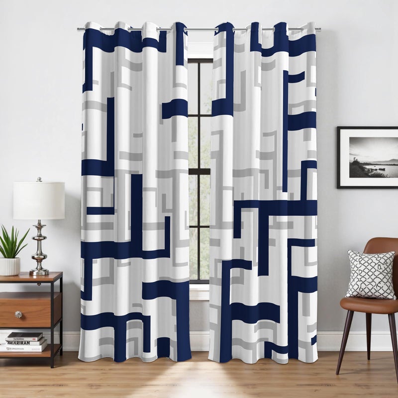 weesire Modern Blackout Curtains for Bedroom Living Room 2 Panels 100% Blackout Blue and White Pattern Curtains Abstract Curtains, 52x84 Inches - Image 1