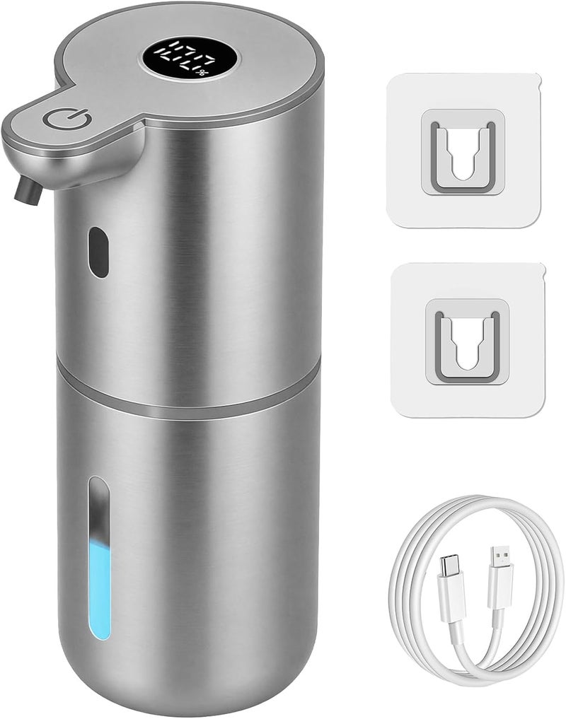 موزع الصابون السائل الأوتوماتيكي OHIFAST بدون لمس، قابل لإعادة الشحن عبر USB، ذكي، 6 مستويات قابلة للتعديل، سعة 380 مل، مثبت على الحائط للحمام والمطبخ وملحقات صابون الأطباق - فضي - Image 1
