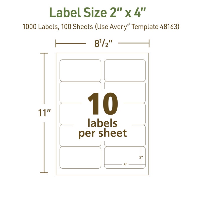 Avery EcoFriendly Recycled Shipping Labels, 2" x 4", White, Permanent Adhesive, Laser & Inkjet Printers, 1,000 Printable Labels, Great for Shipping and Mailing, Product Labels, and More (48163) - Image 5