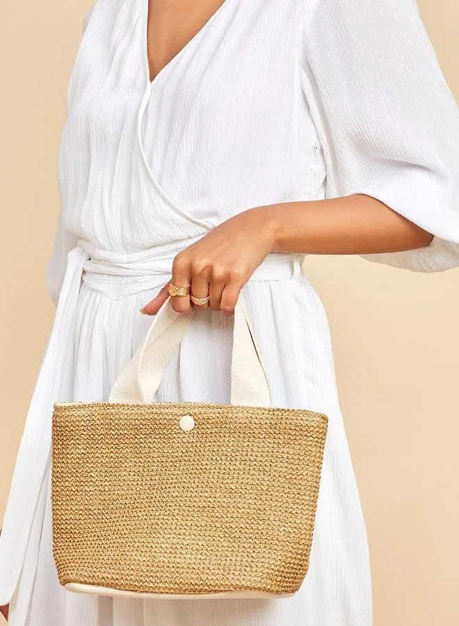 Closet Contrast Handle Handbag with Button Closure