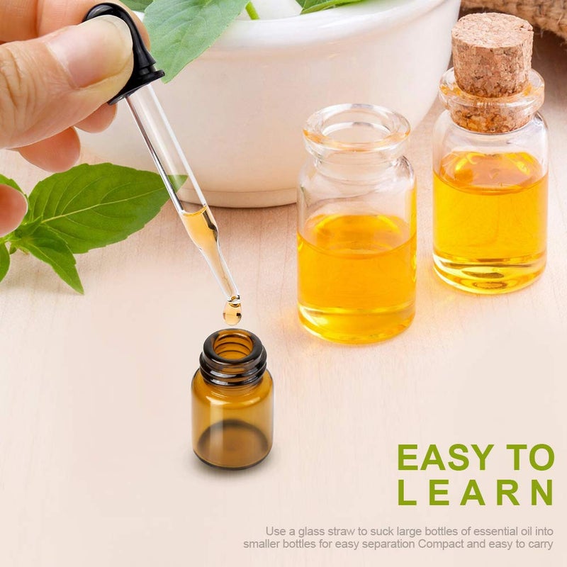 Teenitor Teenitor Oil Bottles for Essential Oils, 36 Pcs 2 ml (5/8 Dram) Amber Glass Vials Bottles, with Orifice Reducers and Black Caps, with 2 Free Glass Transfer Eye Droppers - Image 4