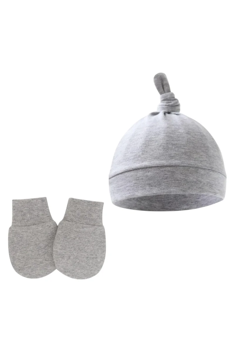 Bambimici 2 Pcs Tinytops Baby Beanie And Mittens Gray