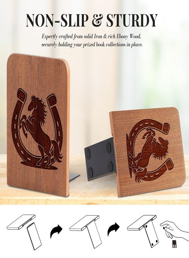INNObeta Horse Gifts for Girls Women, Horse Bookends, Heavy Duty Wooden Book Ends for Shelves Decorative(1 Pair, 4.72x6.69 Inches) - Image 4