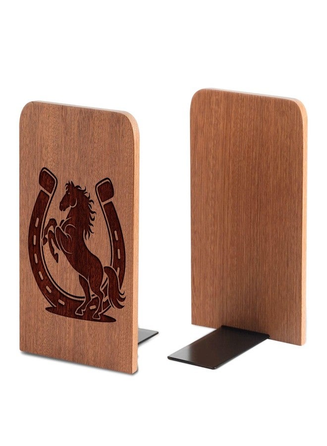 INNObeta Horse Gifts for Girls Women, Horse Bookends, Heavy Duty Wooden Book Ends for Shelves Decorative(1 Pair, 4.72x6.69 Inches) - Image 1